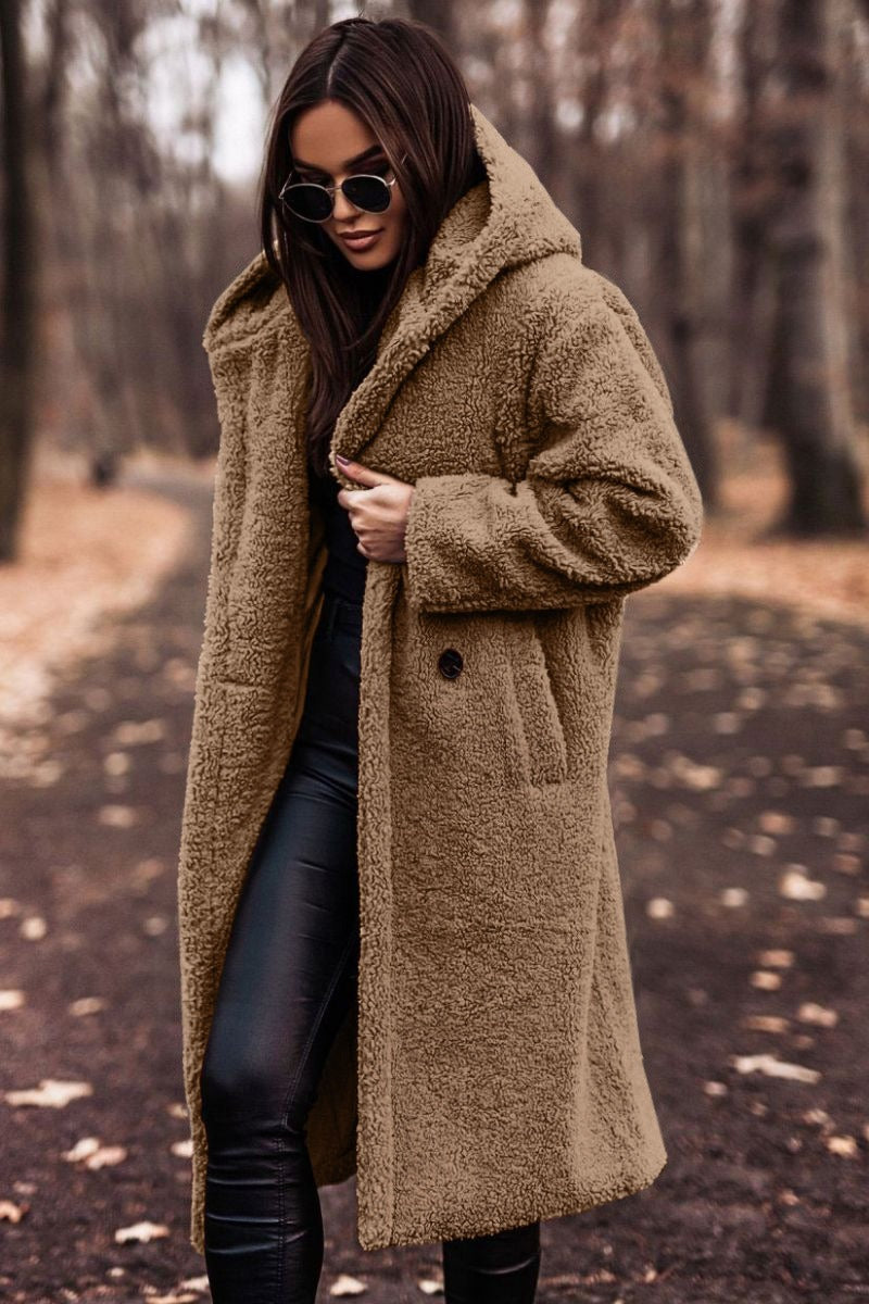 Stylish long-sleeved woolen women's coat for autumn and winter