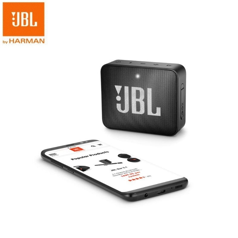 JBL Go 2 mini portable wireless Bluetooth speaker, IPX7 waterproof with subwoofer bass effect.