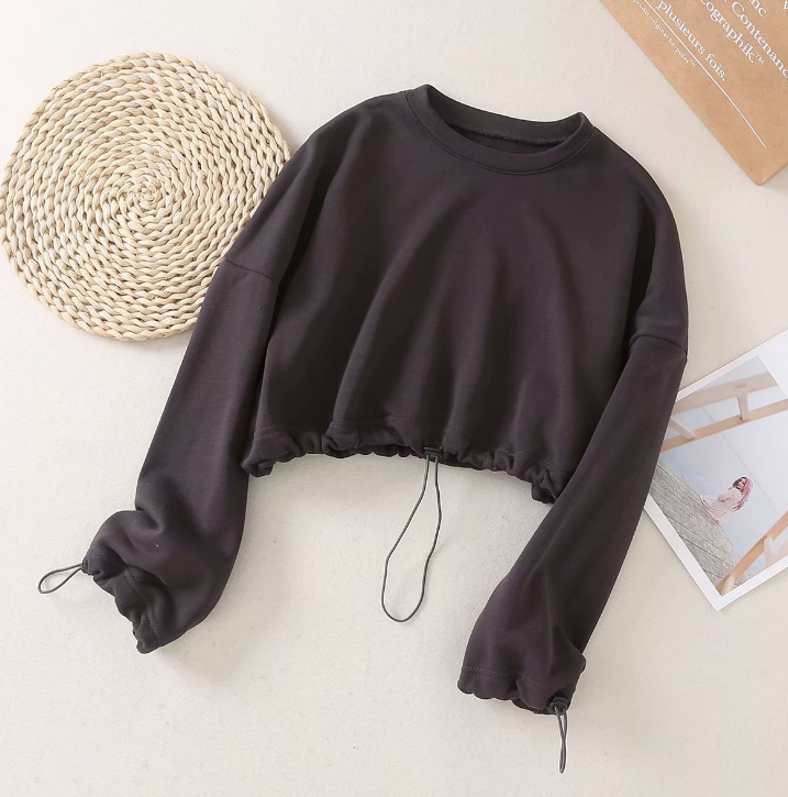 autumn winter full sleeve drawstring short top hoodies