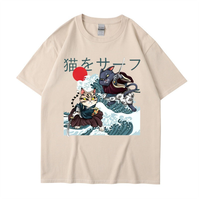 Summer Samurai Cat Print, T-shirt Unisex