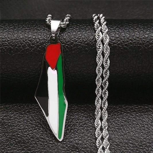 Stainless Steel Palestine Map Pendant Necklace