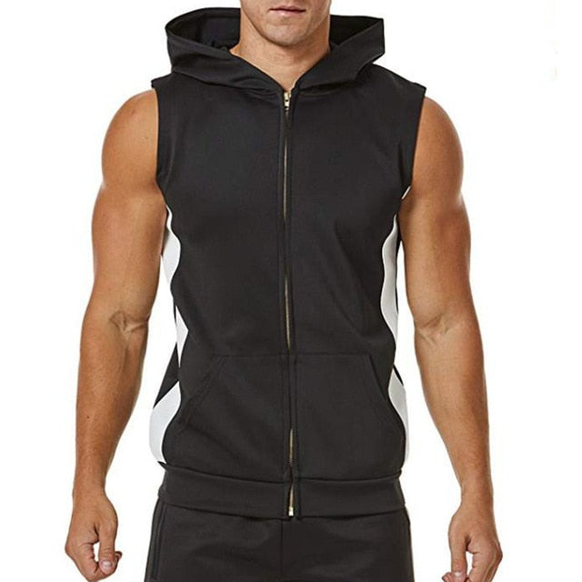 Zipper Splicing Sports Hooded Vest for men