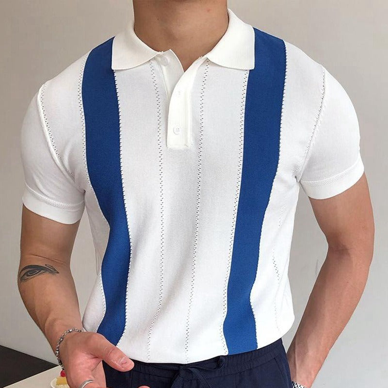 Slim fit summer knit polo shirt with white stripes