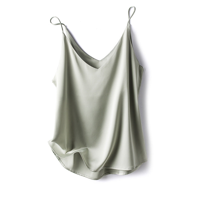 Women's V-neck one-shoulder satin vest in a solid color