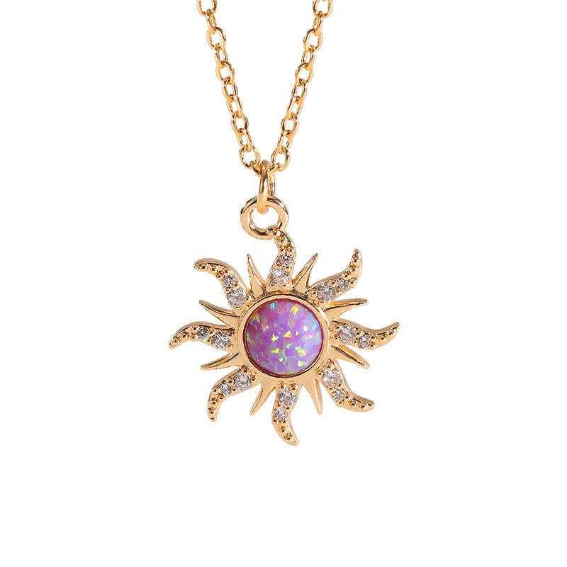 Women's Sun Necklace Set with Zircon Pendant