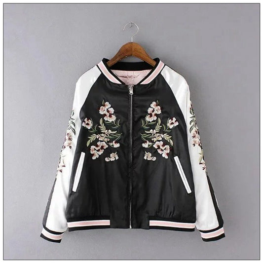 Women's Double-Sided Embroidered Floral Baseball Jacket