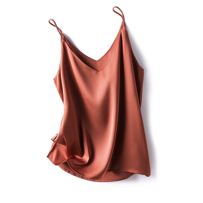 Women's V-neck one-shoulder satin vest in a solid color