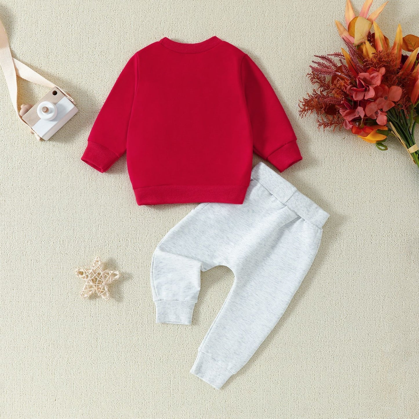 Infant and toddler long-sleeve pullover hoodie and pants two-piece set with letter print.