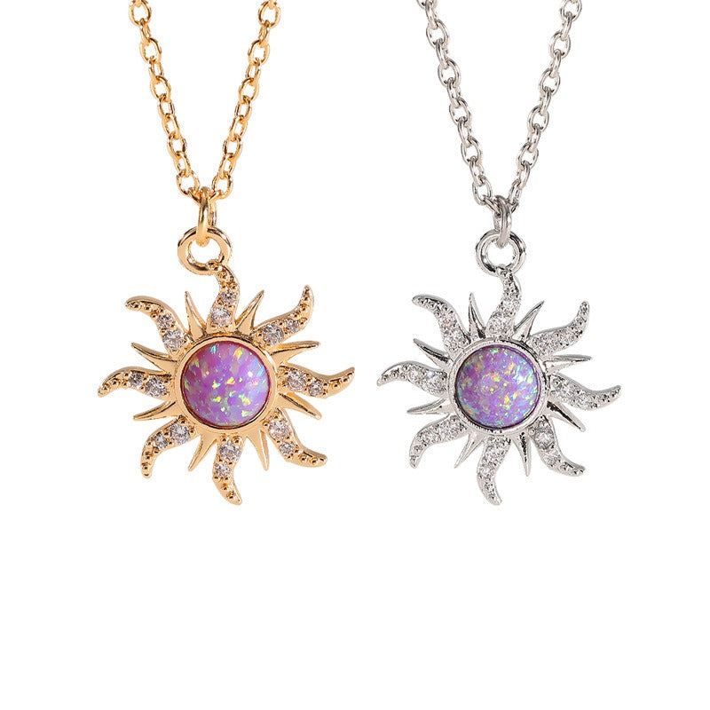 Women's Sun Necklace Set with Zircon Pendant