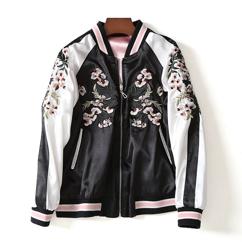 Women's Double-Sided Embroidered Floral Baseball Jacket