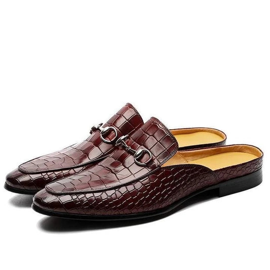 Men's Square-Toe Leather Slippers: Versatile, Air-Cushion, Large Size