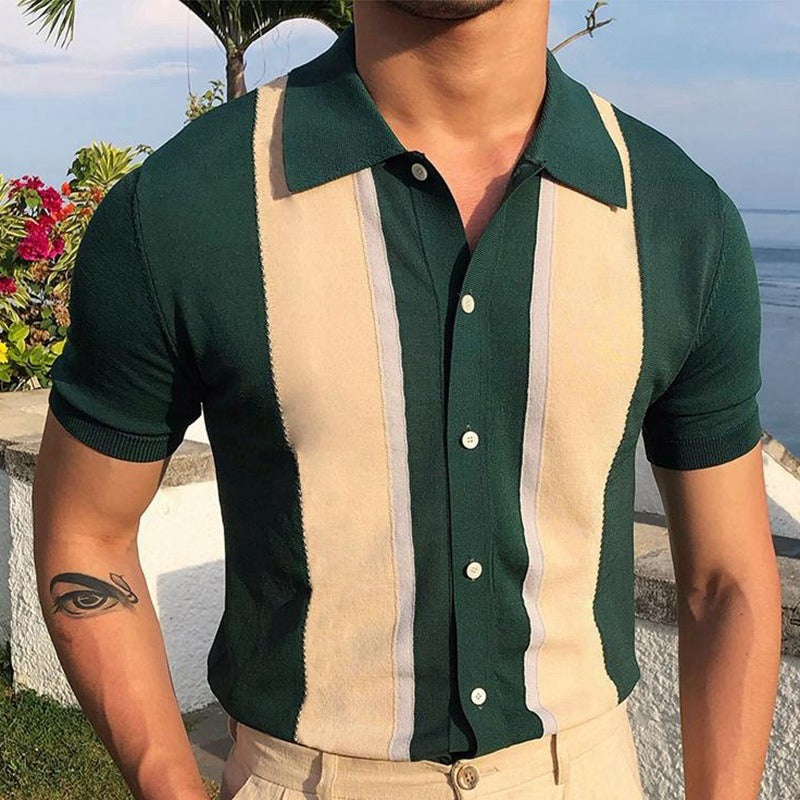 Short-sleeve knitted polo shirt with single-breasted cardigan