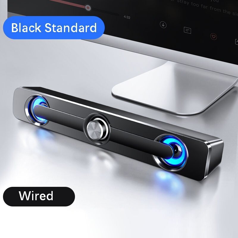 USB wired speaker bar with stereo subwoofer for PC, laptop, phone, tablet, MP3, and MP4.