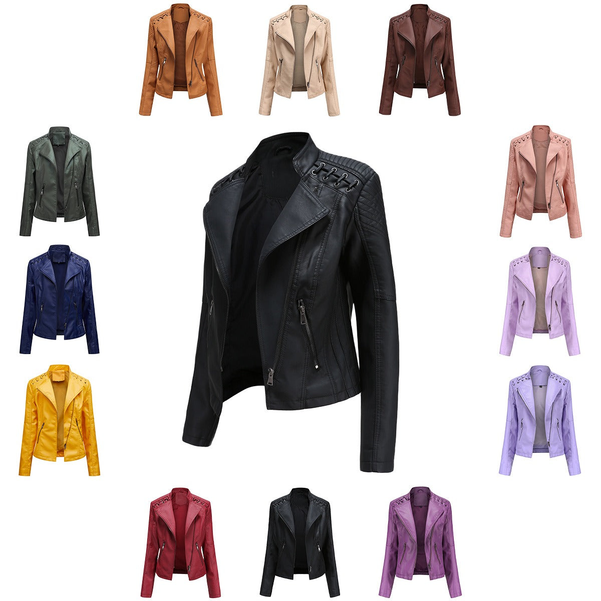 Women's slim-fit motorcycle-style leather jacket