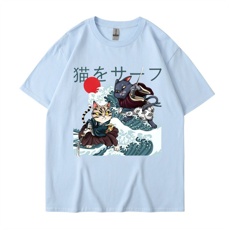 Summer Samurai Cat Print, T-shirt Unisex