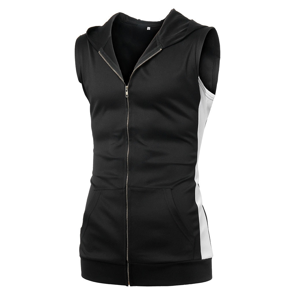 Zipper Splicing Sports Hooded Vest for men