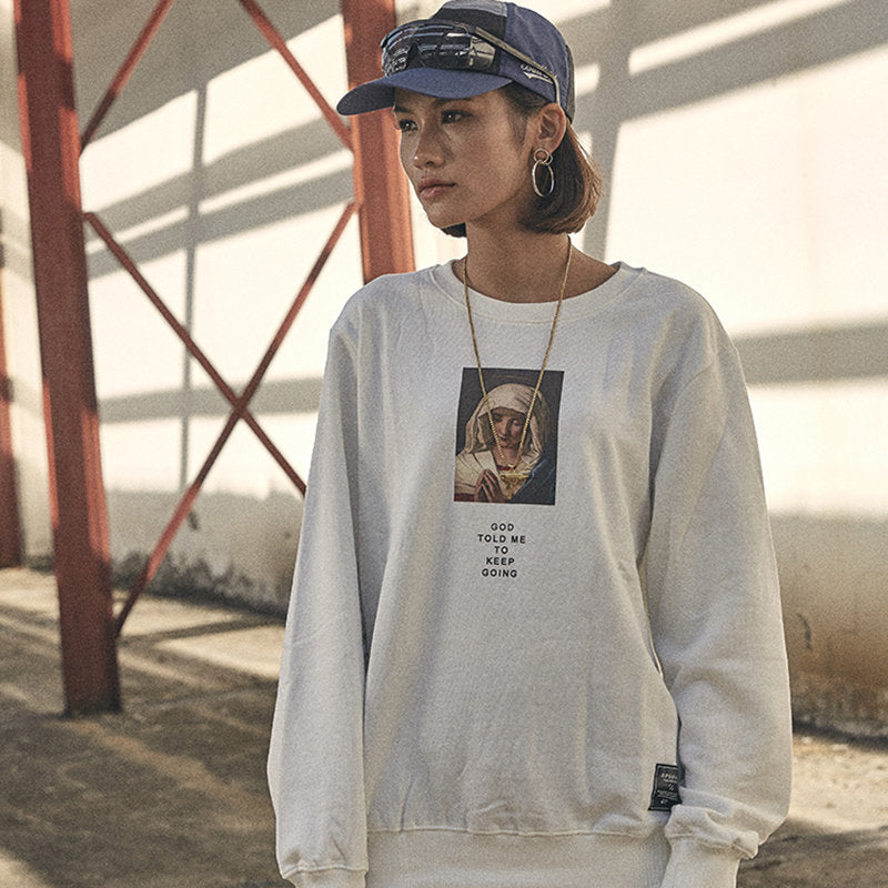 Virgin Mary Print Pullover Unisex