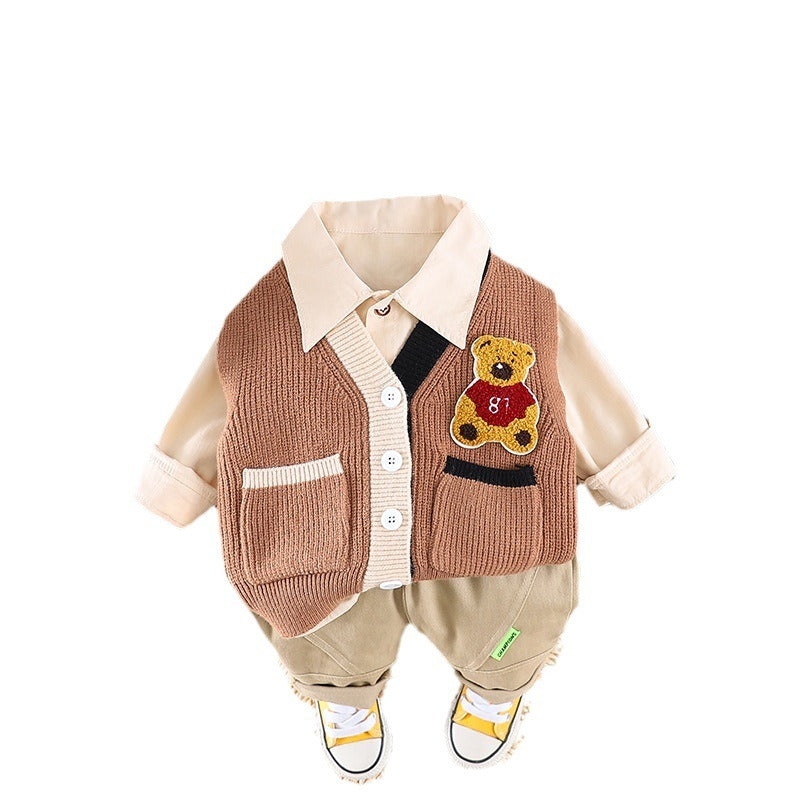 Boys' woolen bear vest three-piece suit, long sleeves