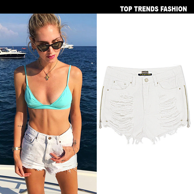 high-waist denim shorts