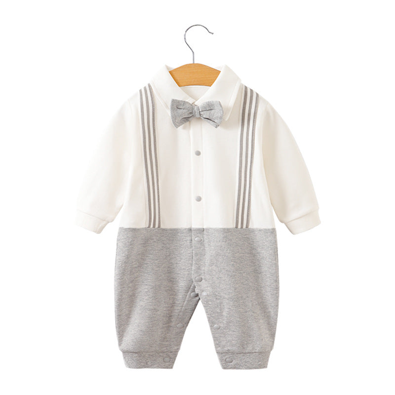 Children's long-sleeve jumpsuit for one-year-olds, gentleman-style romper in trendy INS style.