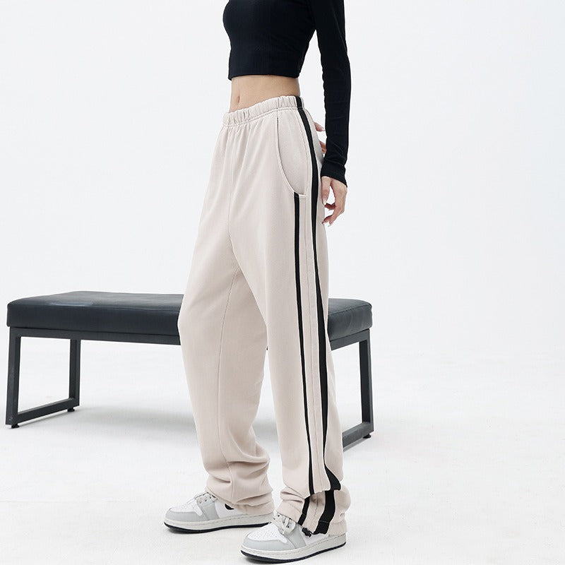 Women's popular street casual pants with side stripes