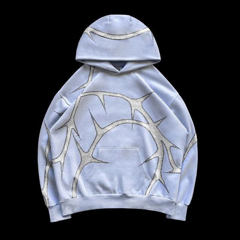 Street hoodie set with hot diamond zippers