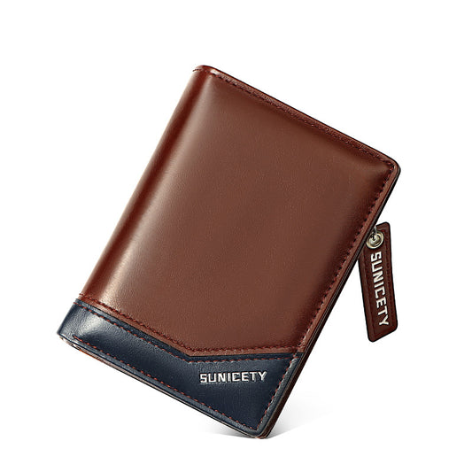 Men's RFID PU Leather Multi-Function Zipper Wallet