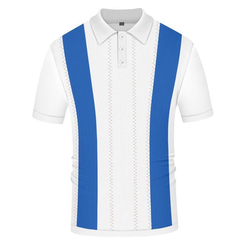 Slim fit summer knit polo shirt with white stripes