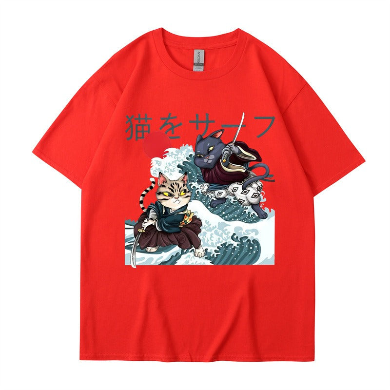 Summer Samurai Cat Print, T-shirt Unisex