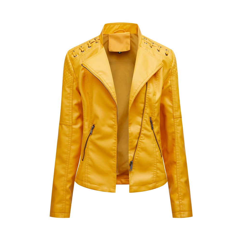 Women's slim-fit motorcycle-style leather jacket