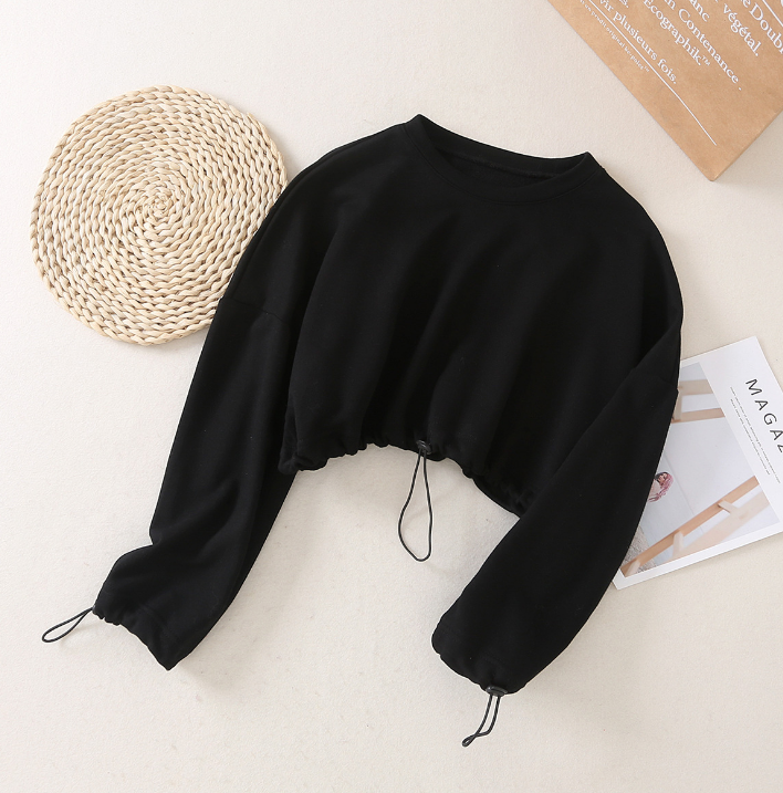 autumn winter full sleeve drawstring short top hoodies