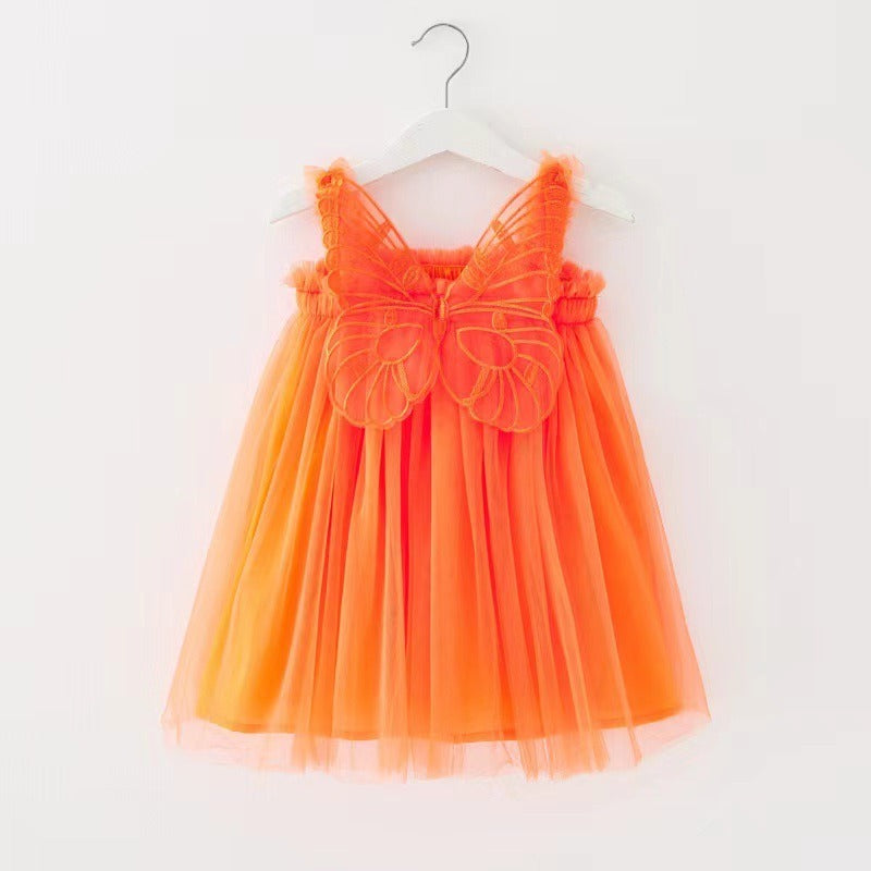 New baby girl dress with solid color and butterfly wing sleeves—sweet princess style.