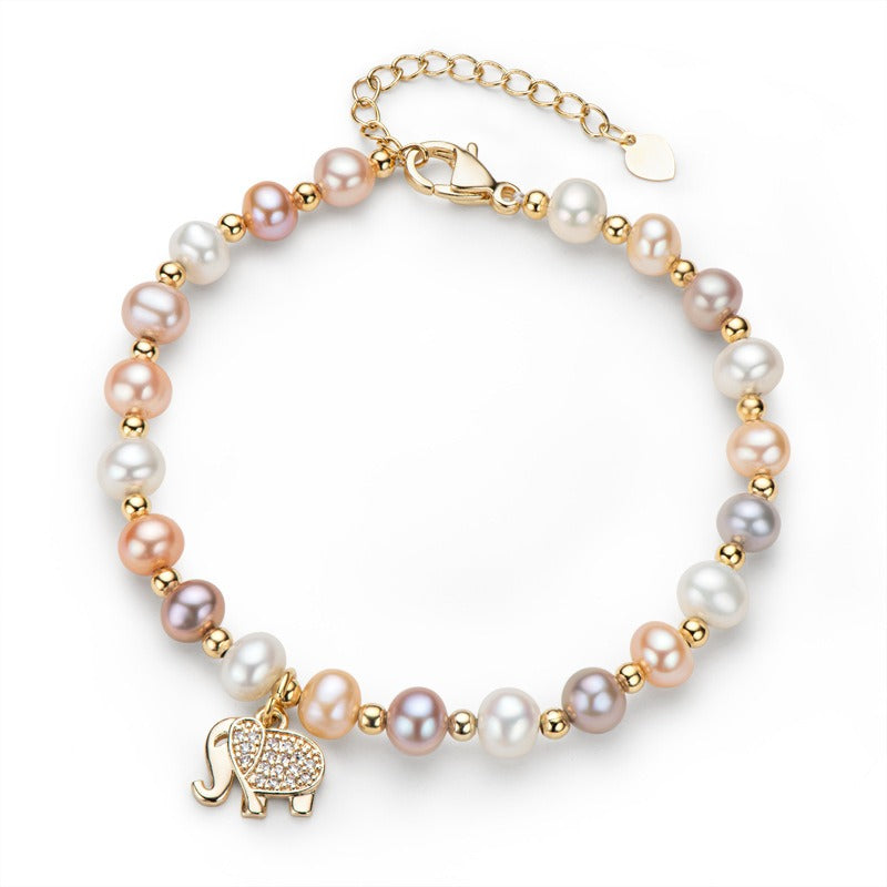 Elephant pearl bracelet with natural pearls, a perfect gift in gold packaging.