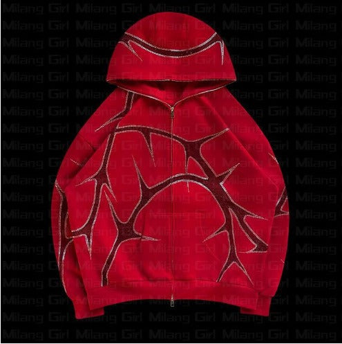 Street hoodie set with hot diamond zippers