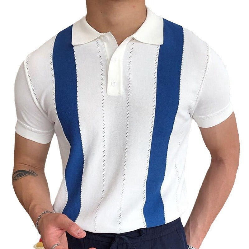 Slim fit summer knit polo shirt with white stripes