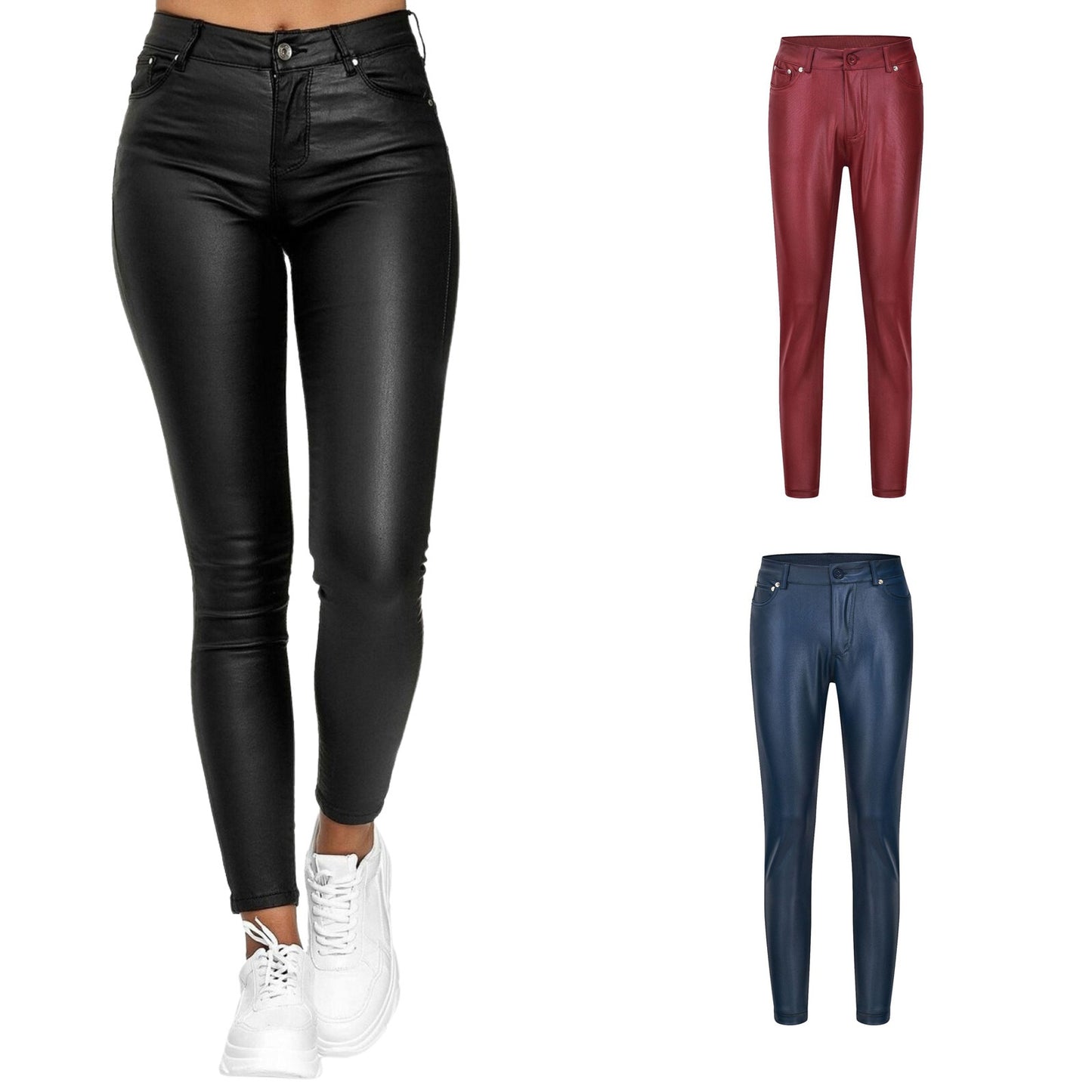 PU leather casual leggings for women