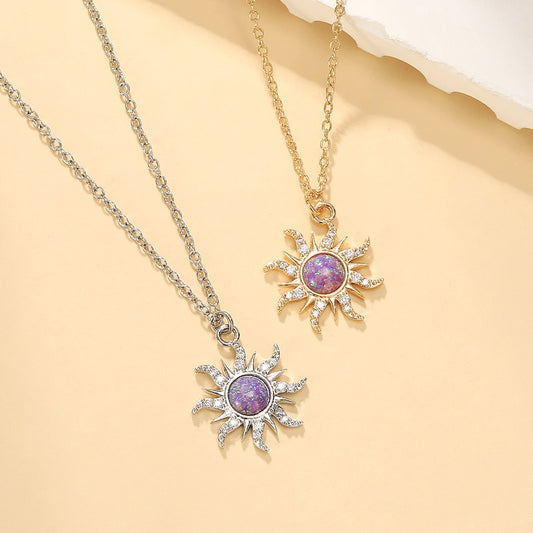 Women's Sun Necklace Set with Zircon Pendant