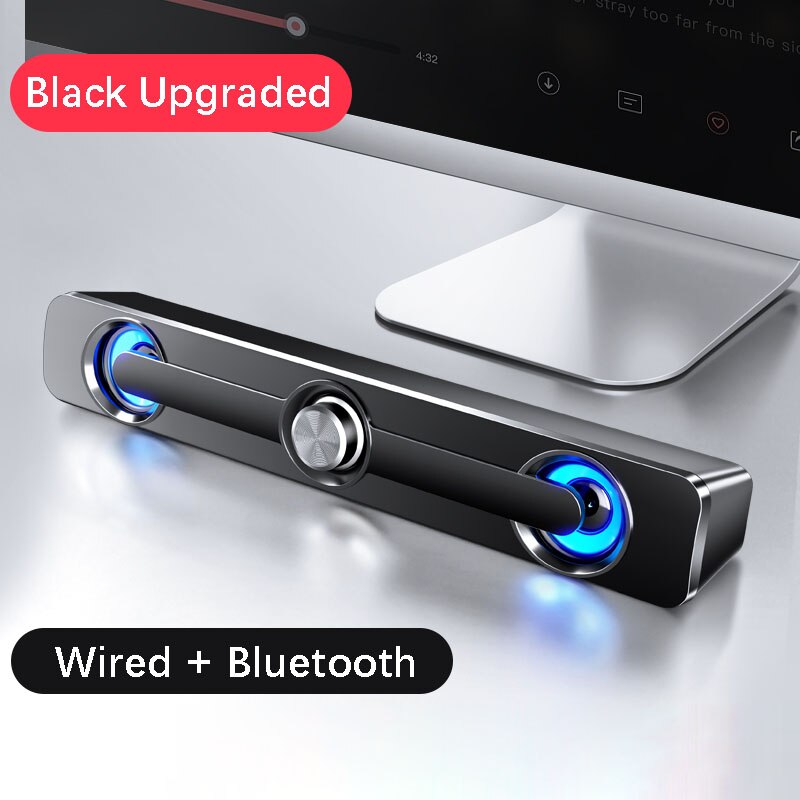 USB wired speaker bar with stereo subwoofer for PC, laptop, phone, tablet, MP3, and MP4.