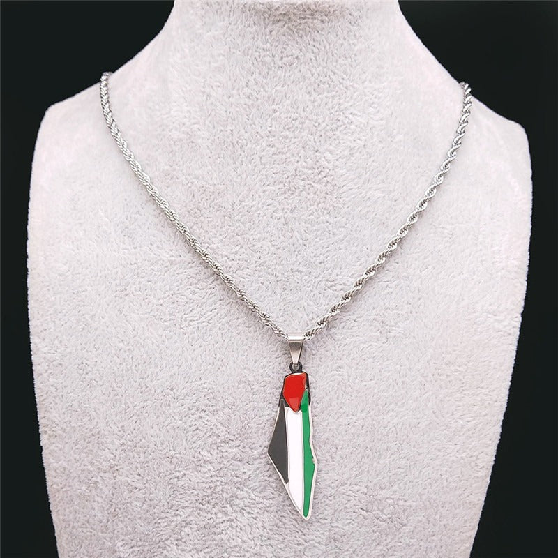 Stainless Steel Palestine Map Pendant Necklace