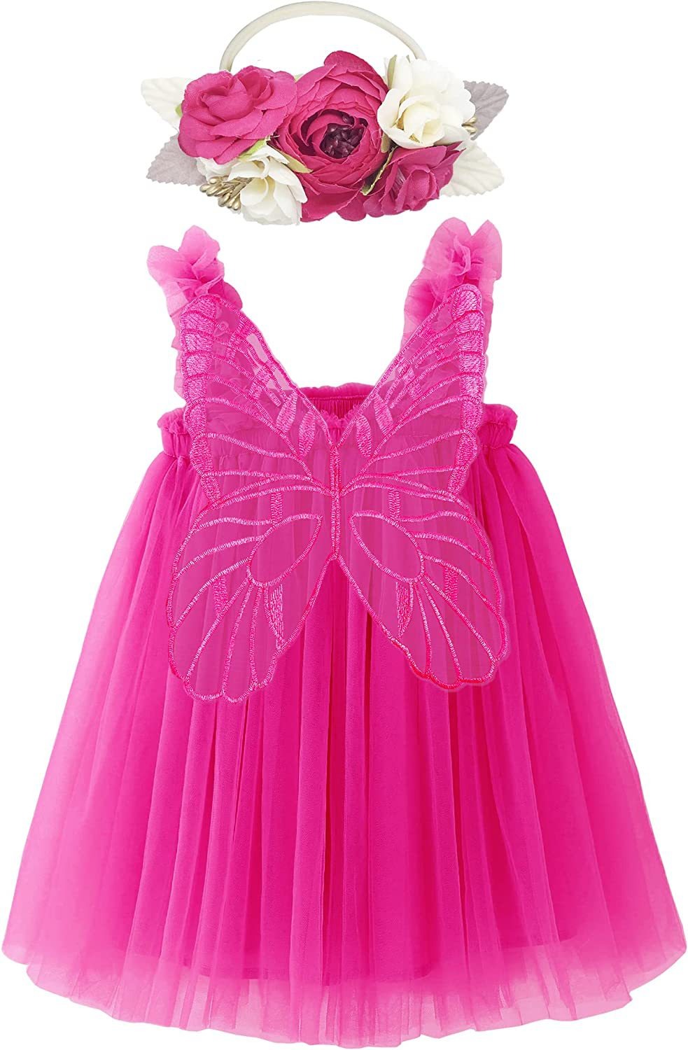 New baby girl dress with solid color and butterfly wing sleeves—sweet princess style.