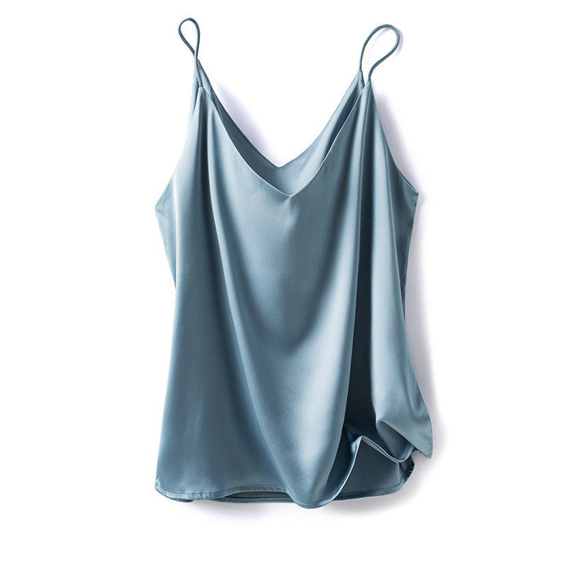 Women's V-neck one-shoulder satin vest in a solid color