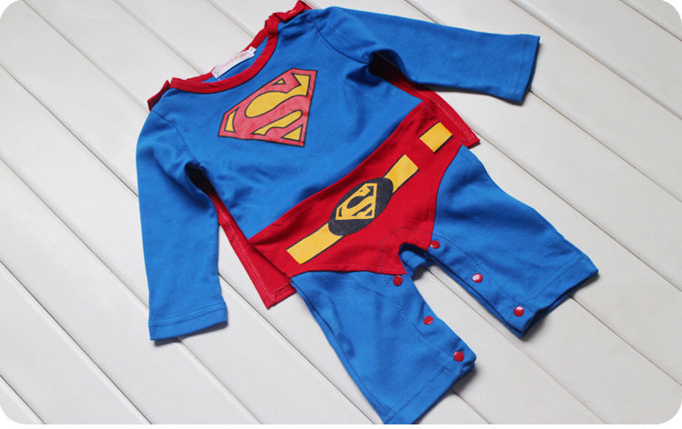 Superman creeper baby suit with embroidered cloak, featuring Wukong design.