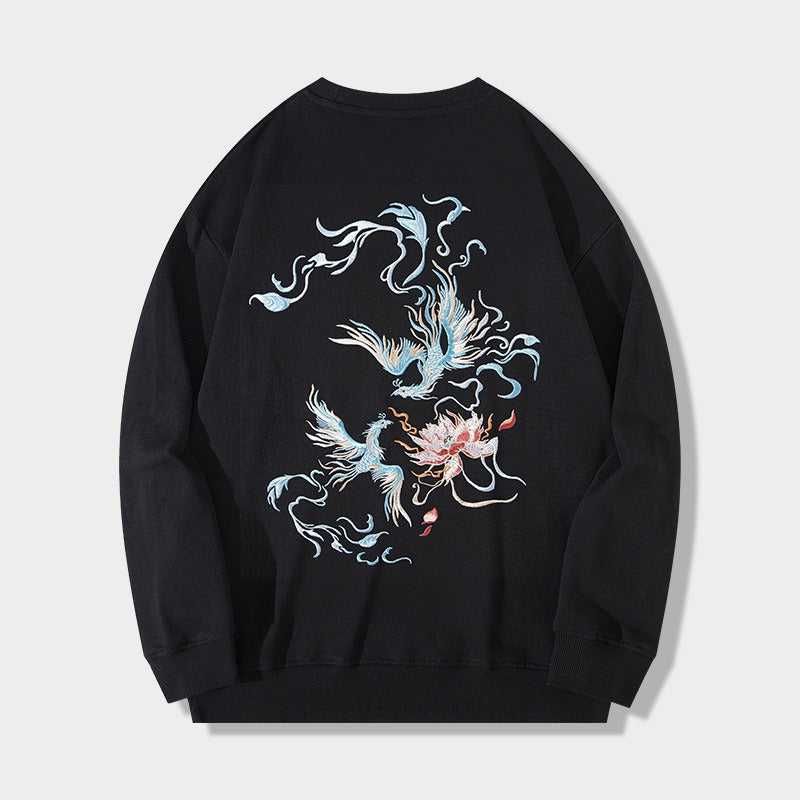 Chinese style phoenix embroidered sweatshirt