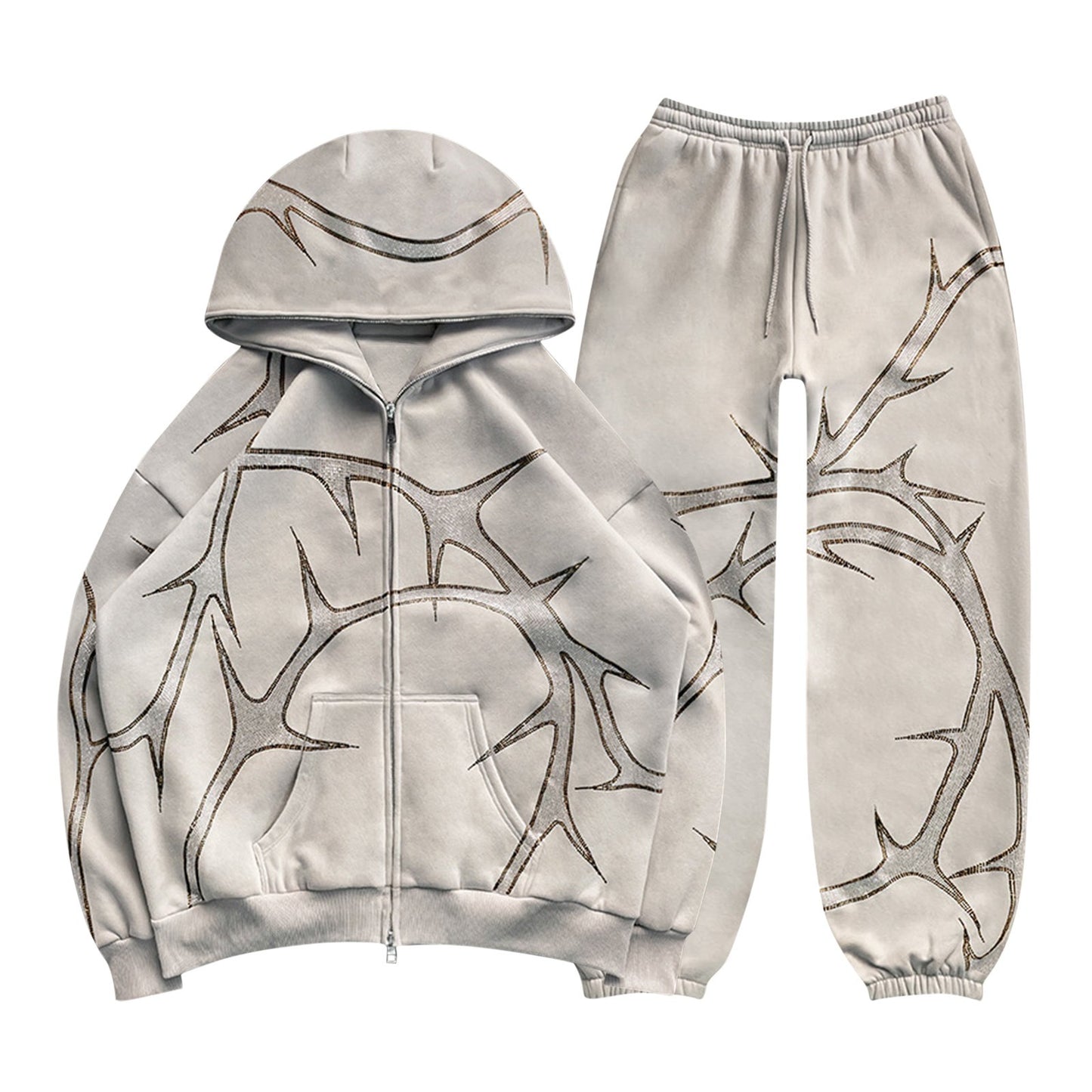 Street hoodie set with hot diamond zippers