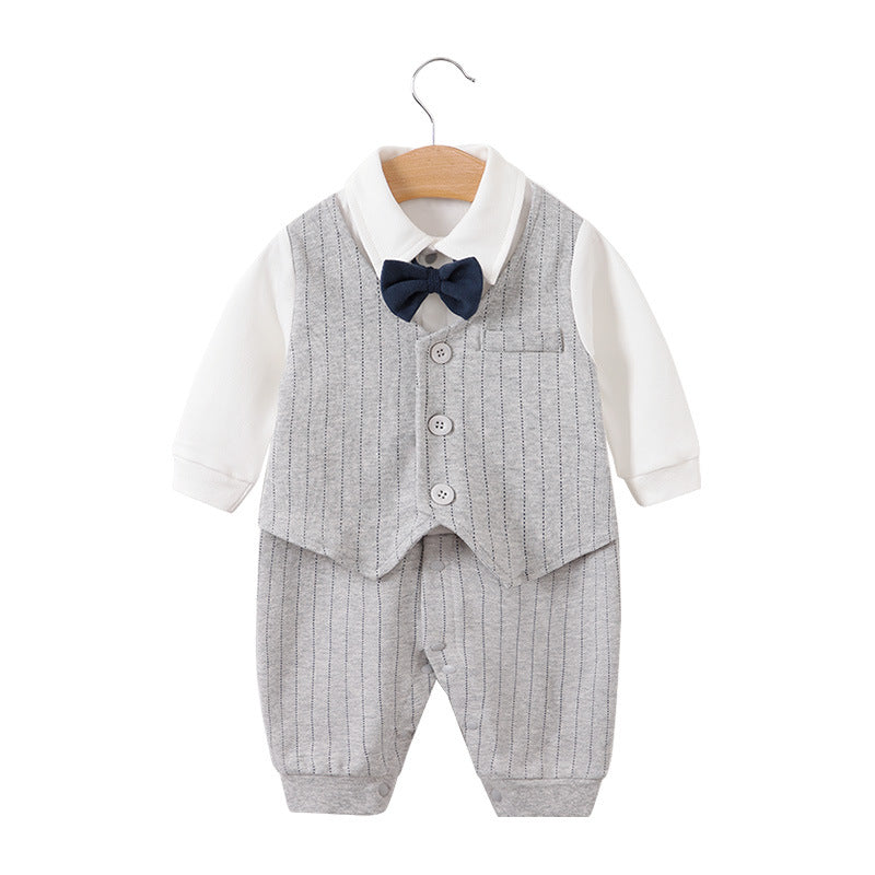 Children's long-sleeve jumpsuit for one-year-olds, gentleman-style romper in trendy INS style.