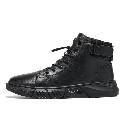 Men's Leather Plush Martin Boots: Casual High-Top Running Shoes for Fall/Winter