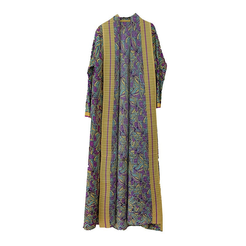 Pleated Printed Robe Middle East Dubai Elegant Cardigan