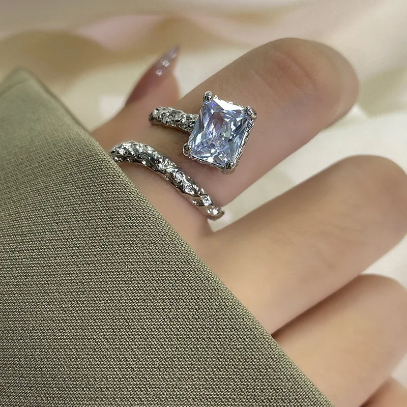 Irregular Hollow Geometric Zircon Ring