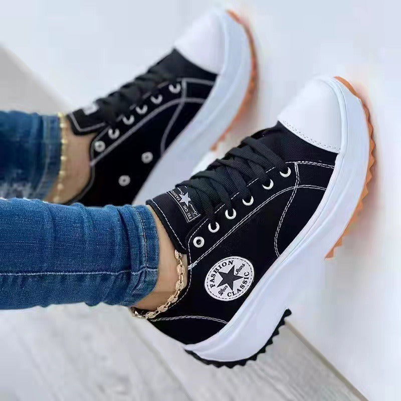 Women's Low-Cut Platform Canvas Shoes: Lace-Up