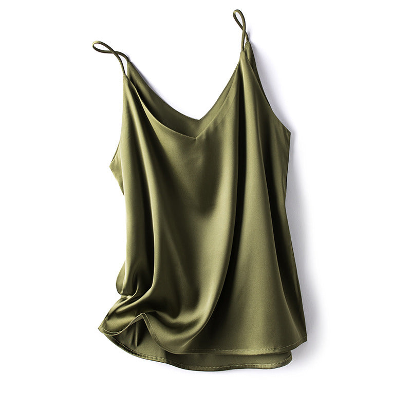 Women's V-neck one-shoulder satin vest in a solid color